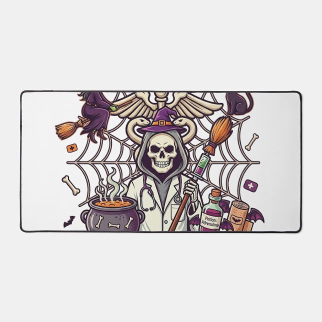 Medical Assistant Witch Skeleton Syringe Cauldron  Desk Mat (Front)
