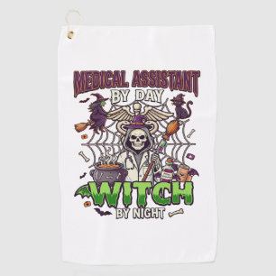 Medical Assistant Witch Skeleton Syringe Cauldron Golf Towel