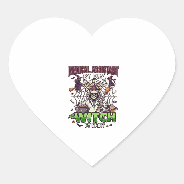 Medical Assistant Witch Skeleton Syringe Cauldron  Heart Sticker (Front)