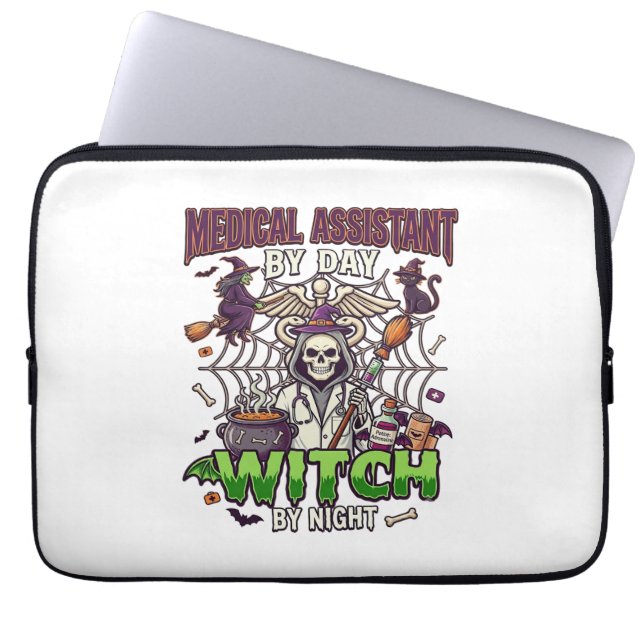 Medical Assistant Witch Skeleton Syringe Cauldron  Laptop Sleeve (Front)