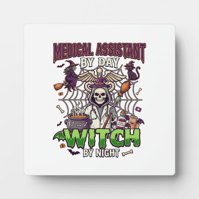 Medical Assistant Witch Skeleton Syringe Cauldron  Plaque (Front)