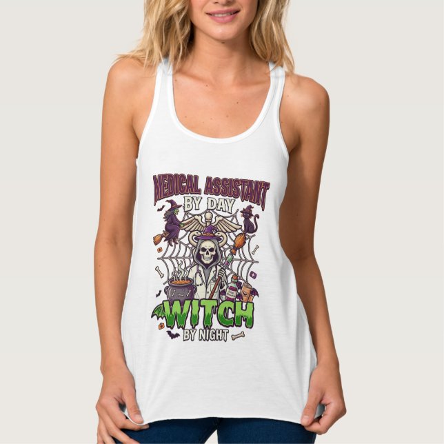 Medical Assistant Witch Skeleton Syringe Cauldron  Singlet (Front)