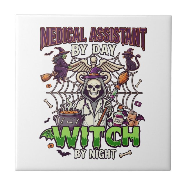 Medical Assistant Witch Skeleton Syringe Cauldron  Tile (Front)