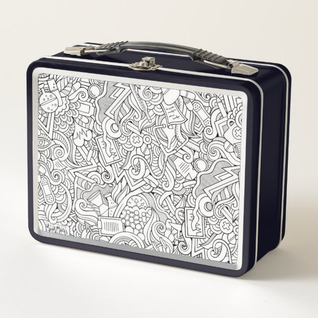 Medical B&W Pattern Metal Lunch Box (Front)