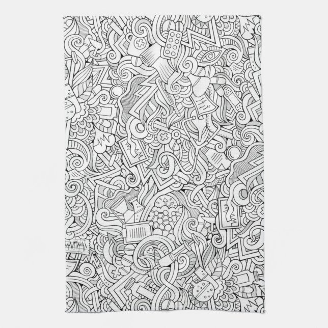 Medical B&W Pattern Tea Towel (Vertical)