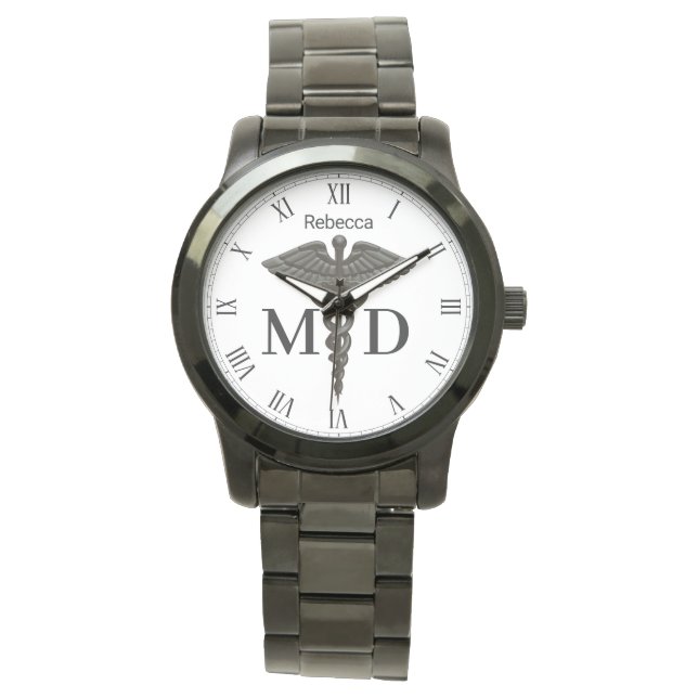 Medical Black Caduceus Medical Doctor MD Women Watch (Front)