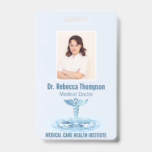 Medical Blue Caduceus Hermes Rod Photo ID Badge (Front)