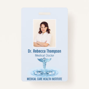 Medical Blue Caduceus Hermes Rod Photo ID ID Badge