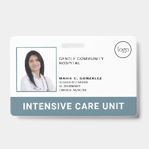 Medical Blue Grey Hospital Logo Photo ID Badge