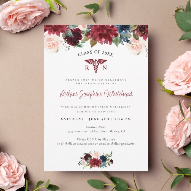 Medical Burgundy Red Floral Graduation Party (Creator Uploaded)