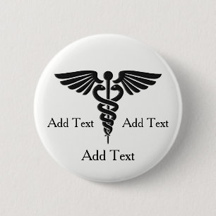 Medical Caduceus 3 Lines Custom Text 6 Cm Round Badge