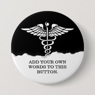 Medical Caduceus Custom Text Solid Black 7.5 Cm Round Badge