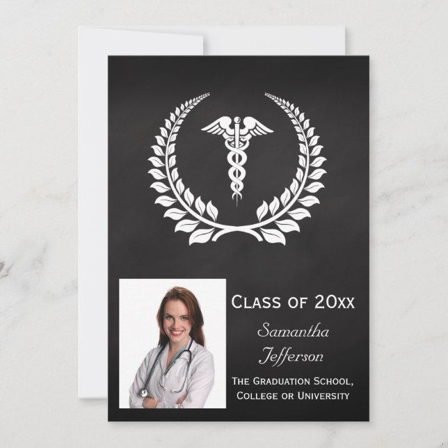 Medical Caduceus Laurel Invitation (Front)