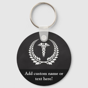 Medical Caduceus Laurel Key Ring