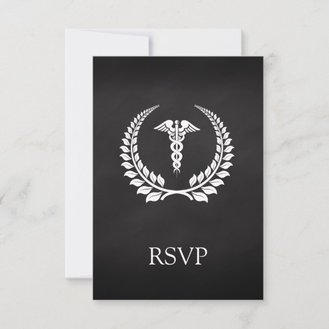 Medical Caduceus Laurel RSVP Card (Front)