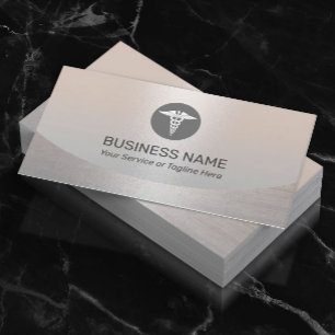 Medical Caduceus Logo Modern Silver Business Card