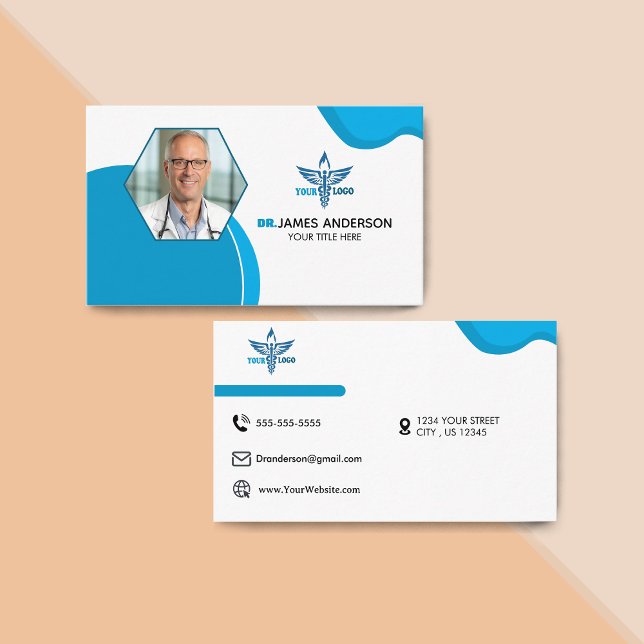 Medical Caduceus Logo Template Navy Blue  Business Card (Medical Caduceus Logo Template Navy Blue Business Card)