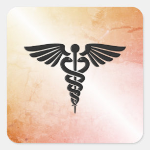 Medical Caduceus Look of Rustic Marble Square Sticker