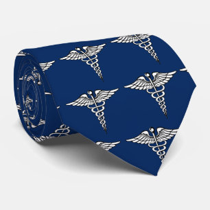 Medical Caduceus Patterned Navy Tie