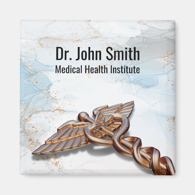 Medical Caduceus Rose Gold Luxury Copper Marble Magnet (Front)
