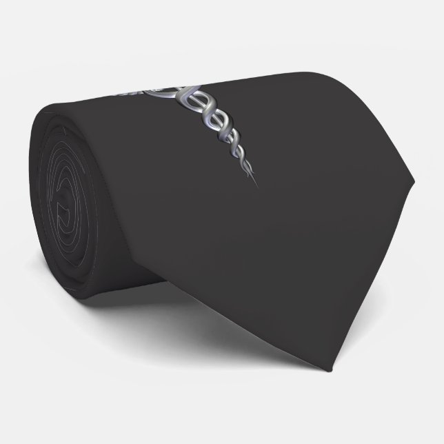 Medical Caduceus Silver Charcoal Neck Tie (Rolled)