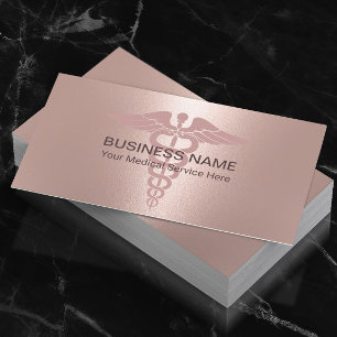 Medical Caduceus Symbol Blush Rose Gold Business Card