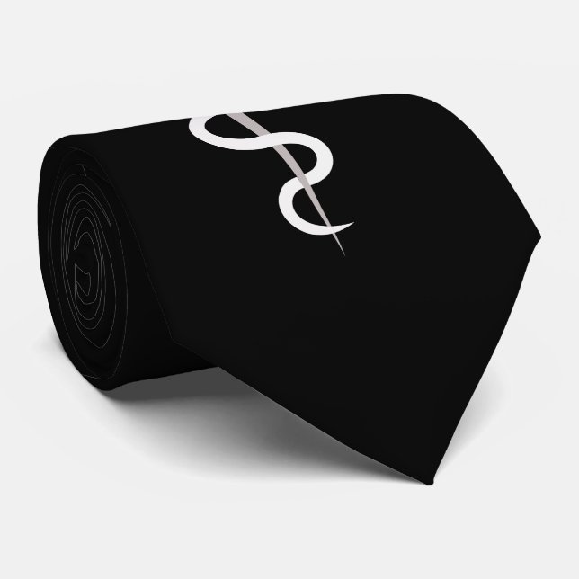 Medical Caduceus Symbol Elegant Black Tie (Rolled)