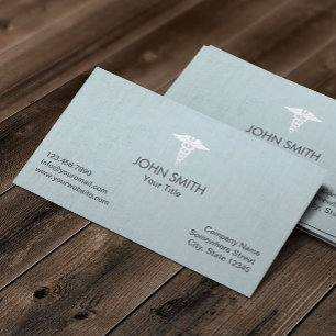 Medical Caduceus Symbol Faux Linen Light Blue Business Card