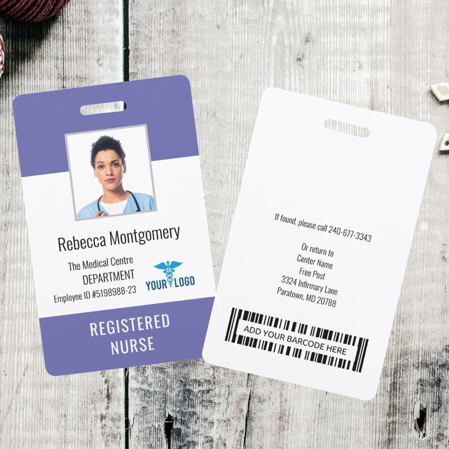 Medical Centre Employee Nurse Photo ID ID Badge (Medical Company Nurse Photo ID Badge with Barcode Template)