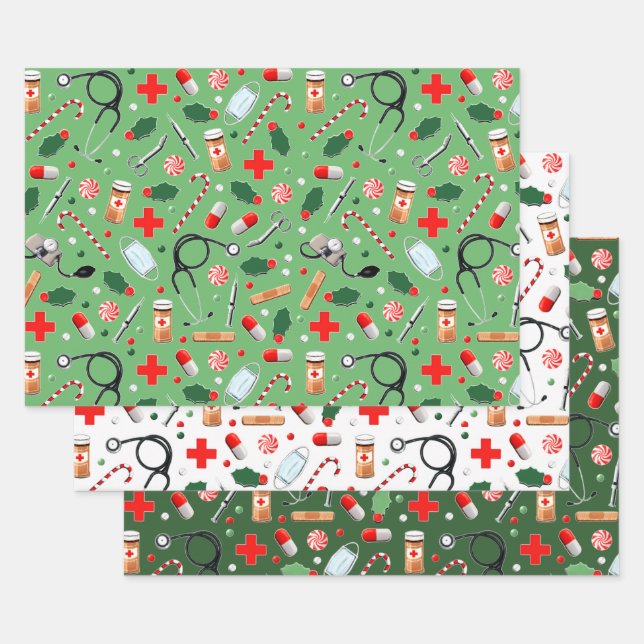 Medical Christmas Gift Wrapping Paper Sheet (Set)