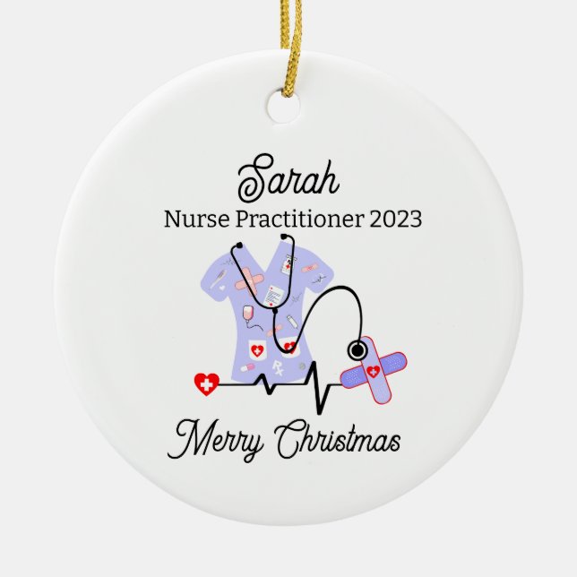 Medical Christmas Nurse Practitioner 2023 Ceramic Tree Decoration (Front)