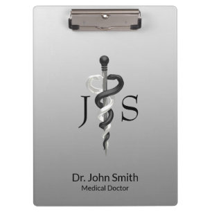 Medical Classy Noble Elegant Black White Asclepius Clipboard