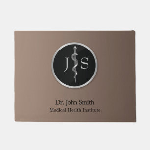 Medical Classy Noble Silver Rod of Asclepius Doormat