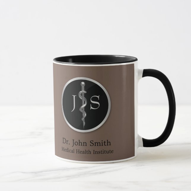 Medical Classy Noble Silver Rod of Asclepius Mug (Right)