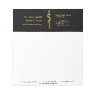 Medical Classy Rod of Asclepius Gold on Black Notepad