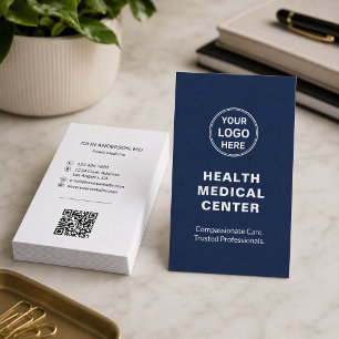Medical Clinic Doctor Navy White Vertical Business Card