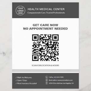 Medical Clinic Doctor QR Walk-In Urgent Care Grey Flyer