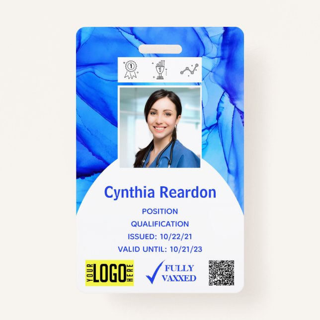 Medical Clinical Photo ID QR Bar Code Fully Vaxxed ID Badge (Front)