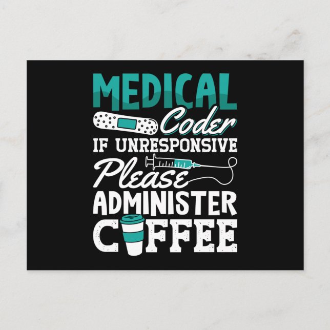 Medical Coder Coffee Assistant ICD Coding Postcard (Front)