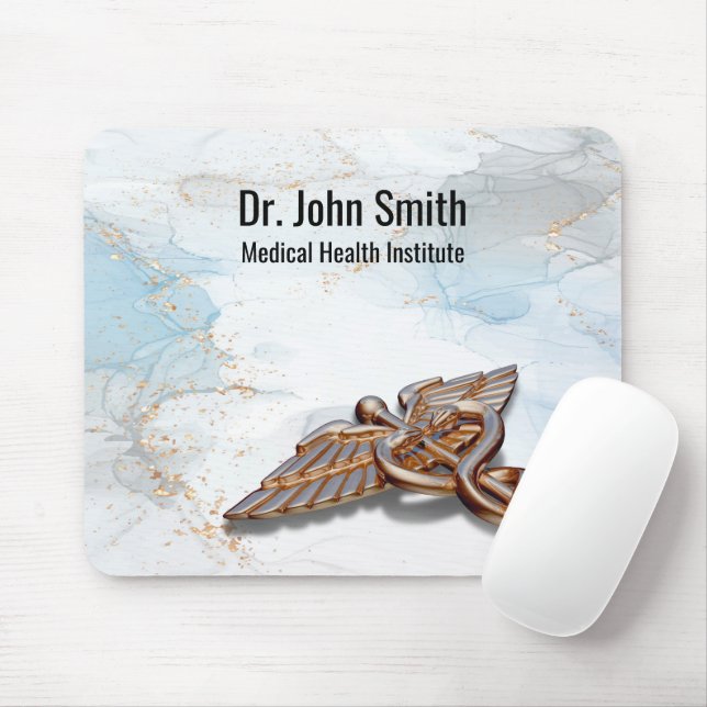 Medical Copper Caduceus Rose Gold Luxury Marble Mouse Pad (With Mouse)
