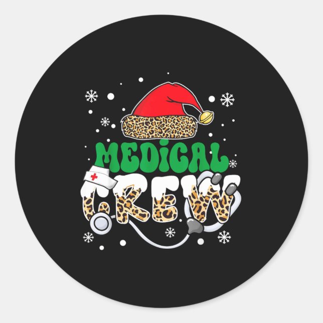 Medical Crew Nurse Leopard Santa Hat Stethoscope C Classic Round Sticker (Front)