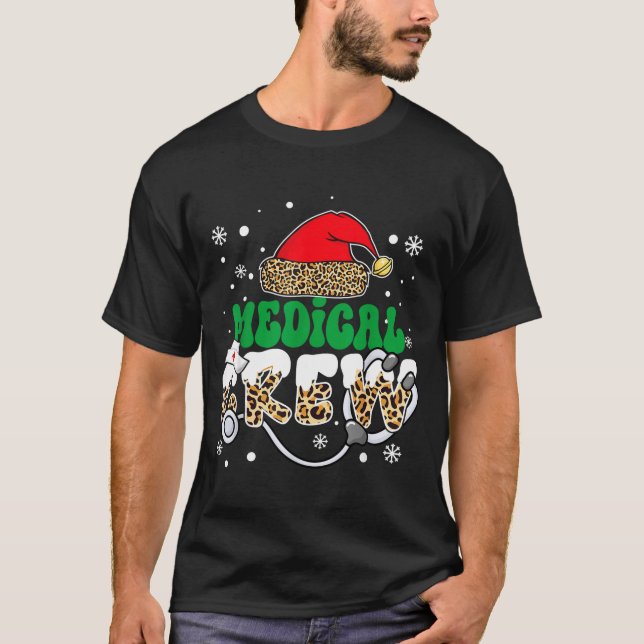Medical Crew Nurse Leopard Santa Hat Stethoscope C T-Shirt (Front)
