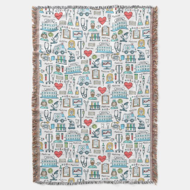 Medical Design Pattern Throw Blanket (Front Vertical)
