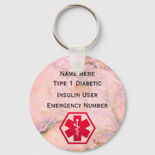 Medical Diabetic Alert Personalized Type 1 or 2 Key Ring