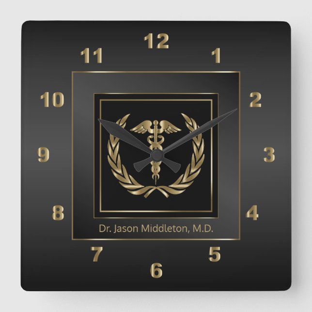 Medical Doctor - Black and Gold Square Wall Clock (Front)