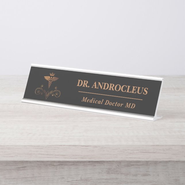 Medical Doctor Black Gold Caduceus Desk Name Plate (Front)