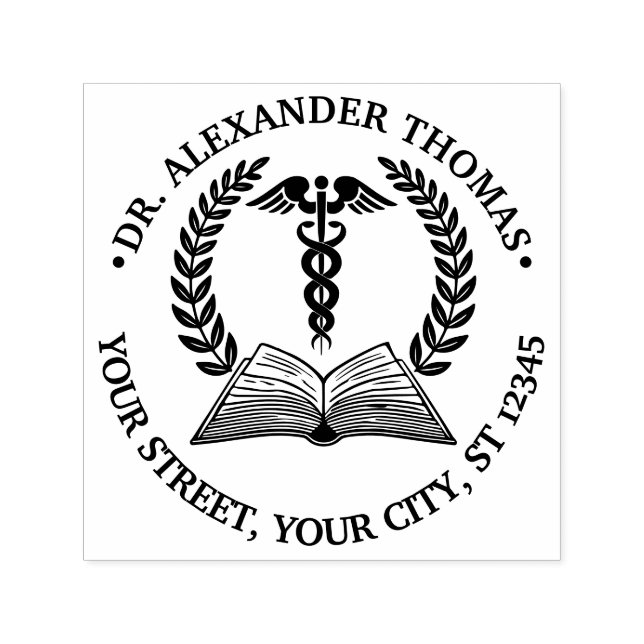 Medical Doctor Caduceus 1LR Book Name Address Self-inking Stamp (Design)