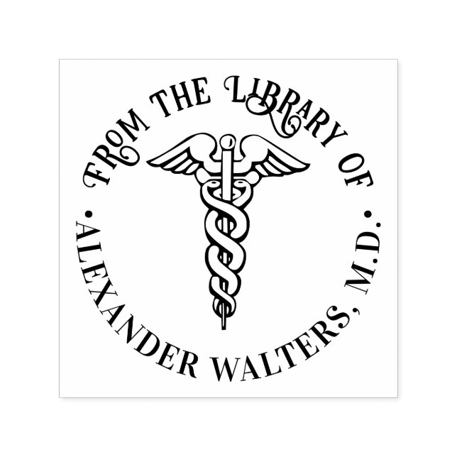 Medical Doctor Caduceus #2B “From the library of” Self-inking Stamp (Design)