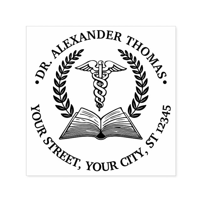 Medical Doctor Caduceus 2LR Book Name Address Self-inking Stamp (Design)