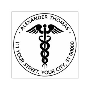 Medical Doctor Caduceus Name Address Self-inking Stamp